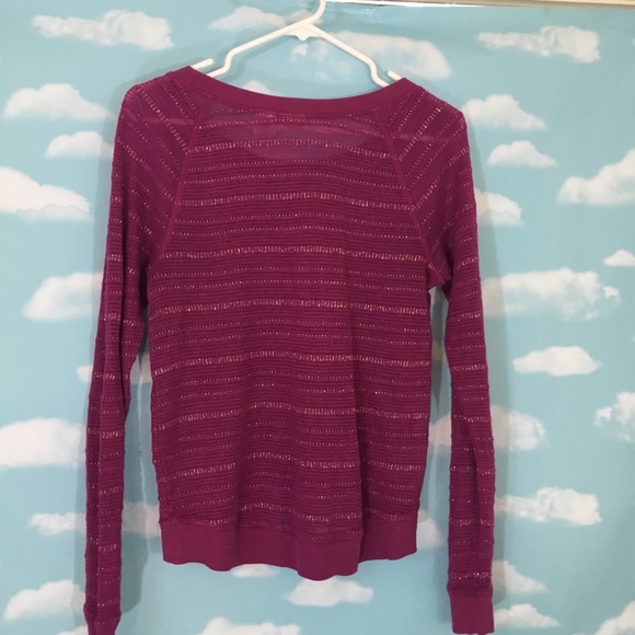 Large magenta &gold striped sweater raglan style - Picture 3 of 4